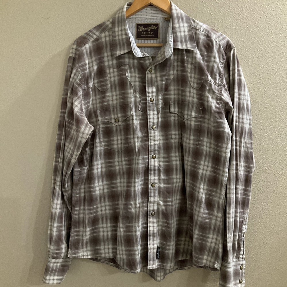 Wrangler Western Retro Men’s Large Pearl Snap Button Up Long Sleeve Shirt